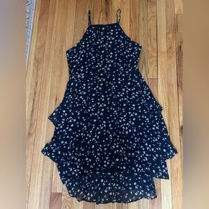 Banana Republic Navy Floral Dress with Ruffled Accents
